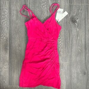 Zara Pink Ruched Mini Slip Dress